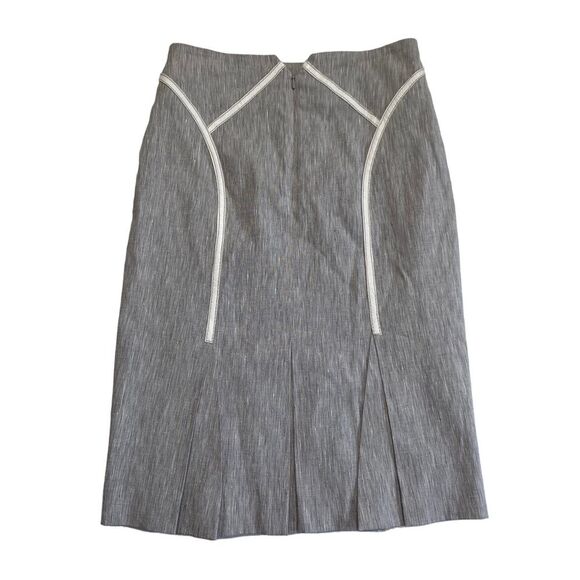 Bebe Linen Blend Faux Leather Trim Back Pleated Skirt Gray Career Office NWT 0 - Picture 3 of 12
